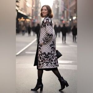 Chico's Longline Midi Contrast Scroll Cardigan Sweater (NWT)